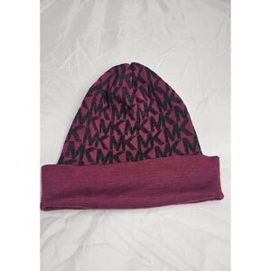 Michael Kors Magenta MK Logo Hat Cuffed Winter Beanie Acrylic